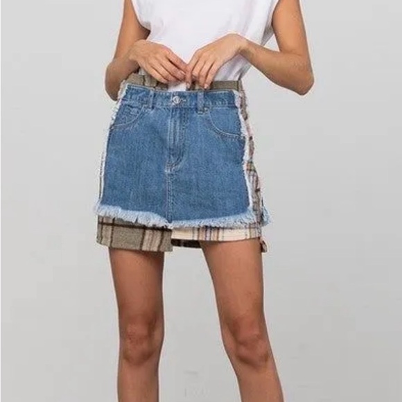 Insane Gene Dresses & Skirts - Insane Gene Patchwork Denim Mini Skirt NWT | Raw Hem | Size Small